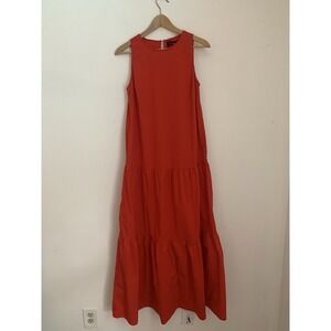 Code X Mode Tiered Poplin Maxi Dress Red Sz S Sleeveless Dropped Waist Roundneck
